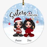 Sister Forever Ornaments - Up To 4 Sisters Sitting On The Snow Personalized Christmas Ornaments